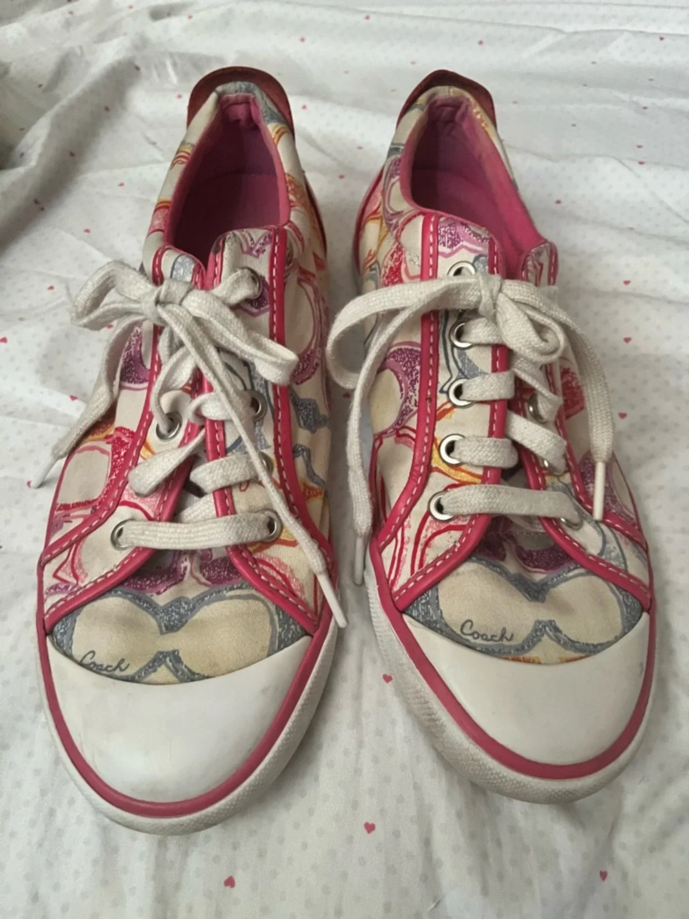 Coach Signature Canvas Low-Top Sneakers with Pink Trim - Picture 1 of 7